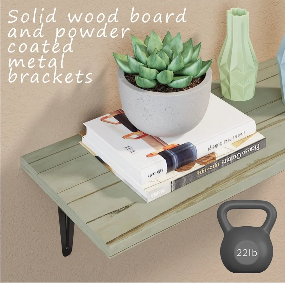 NEW! Floating Wood Shelves Wall Storage Set of 3 Varying Sizes Carbonized Green